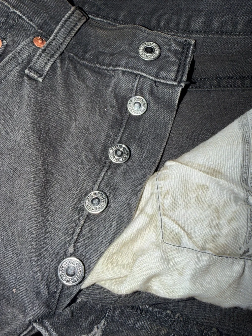 Levi's Black 501 Button-Fly Jeans Interior Label Visible